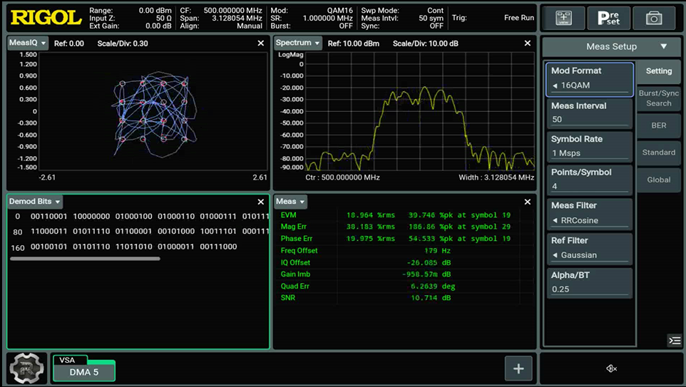 RSA6265의 VSA mode에서의16QAM 신호에 대한 screenshot