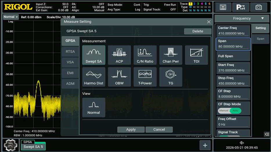 RSA6265 스펙트럼 분석기 RF 기본 측정 Marker TOI CHP OBW ACP