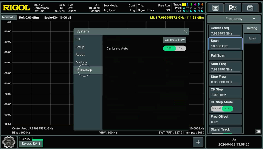 예열 후 장비 사용 전 Calibration 진행하는 과정